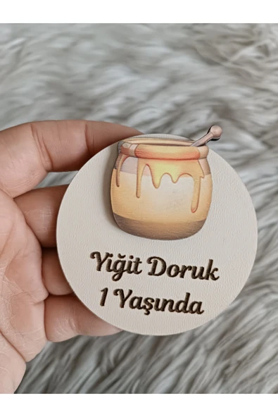 Doğrukan Hediyelik Bak kavonozu konsept yenidoğan doğum günü ahşap taban figürlü magnet (10 adet) ürün görseli 1