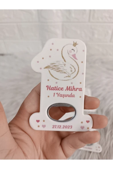 Doğrukan Hediyelik 10 adet taçlı Kuğulu 1 rakam açacak magnet yenidoğan doğum günü mevlüt hediyelikleri ürün görseli 1