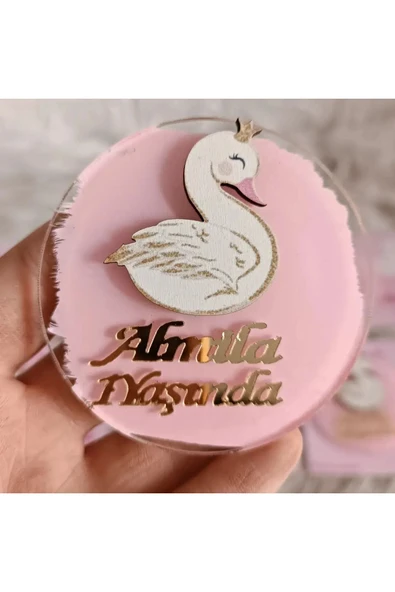 Doğrukan Hediyelik Kuğu figürlü kartlı jelatinli Yenidoğan doğum günü Pleksi magnet hediyelik(10 adet) ürün görseli 1