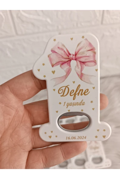 Doğrukan Hediyelik 25 adet 1 rakam açacak pembe fiyonklu yenidoğan doğum günü mevlüt hediyelikleri ürün görseli 1
