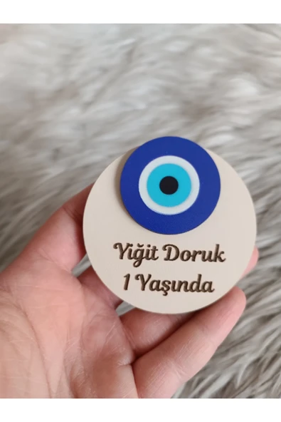 Doğrukan Hediyelik Nazar boncuklu ahşap yenidoğan doğum günü magnet hediyelik(10 adet) ürün görseli 1