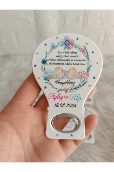Doğrukan Hediyelik 50 adet kız erkek ikiz bebek balon açacak yenidoğan doğum günü mevlüt magnet hediyelik ürün görseli 1