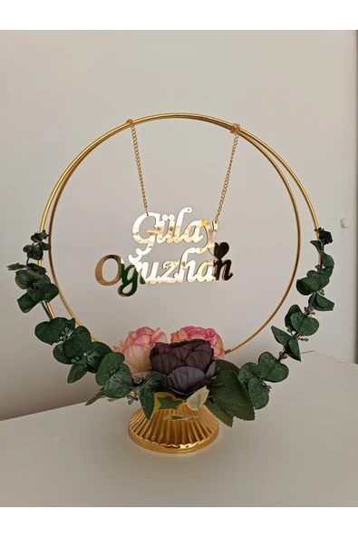 Doğrukan Hediyelik Çember gold çiçekli masa isimliği söz, nişan, nikah,kına , düğün masa isimlik hedihelik ürün görseli 1