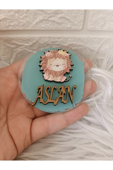 Doğrukan Hediyelik Taçlı aslan figürlü yenidoğan doğum günü hediyelik magnet(10 adet) ürün görseli 1