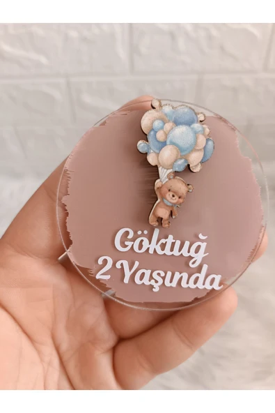 Doğrukan Hediyelik Mavi balon tutan ayıcıklı pleksi magnet yenidoğan doğum günü mevlüt magnet hediyelik 10 adet ürün görseli 1