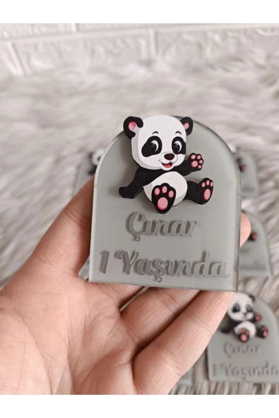 Doğrukan Hediyelik Panda figürlü pencere şeklinde pleksili yenidoğan doğum günü magnet hediyelik(10 adet) ürün görseli 1