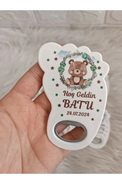 Doğrukan Hediyelik Yeşillikli ayıcık konseptli ayak açacak yenidoğan doğum günü mevlüt magnet hediyelik (25 adet) ürün görseli 1