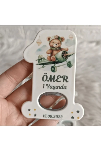 Doğrukan Hediyelik 25 adet yeşil uçakta ayıcık konsept 1 rakam açacak magnet hediyelik yenidoğan doğum günü hediyesi ürün görseli 1