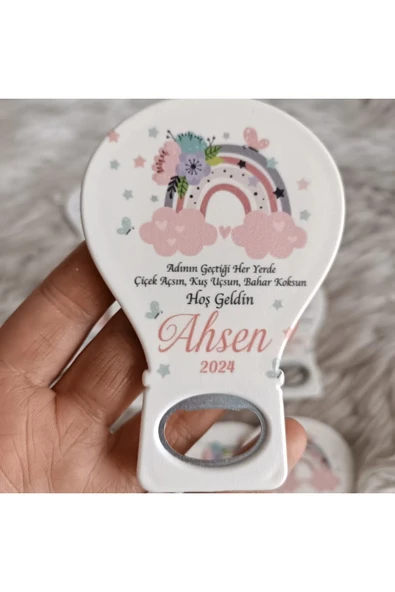 Doğrukan Hediyelik 25 Adet Pembe Çiçekli Gökkuşaklı Yenidoğan Doğum Günü Mevlüt Magnet Hediyelik ürün görseli 1
