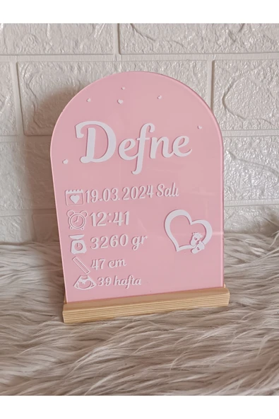 Doğrukan Hediyelik Ahşap standlı doğum bilgileri panosu pleksi yenidoğan hediyelik doğum hediyelik ürün görseli 1