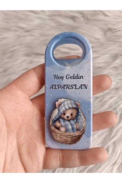 Doğrukan Hediyelik 10 adet sepette ayıcıklı kabartmalı uzun açacak magnet yenidoğan doğum günü hediyelik ürün görseli 1
