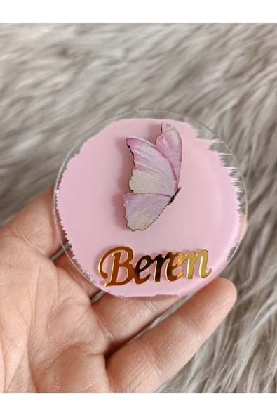 Doğrukan Hediyelik Yan duran pembe kelebek figürlü pleksi yenidoğan doğum günü magnet hediyelik (10 adet) ürün görseli 1