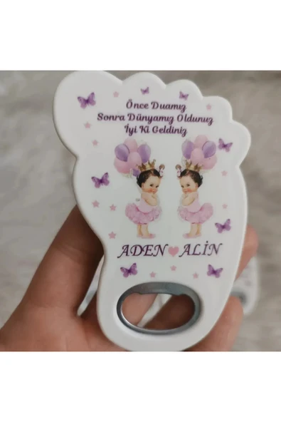 Doğrukan Hediyelik 25 adet ikiz kız bebek için yenidoğan doğum günü mevlüt magnet hediyelik ayak açacak ürün görseli 1