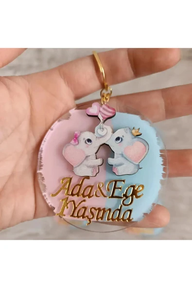 Doğrukan Hediyelik İkiz Bebek İçin Pleksi Anahtarlık Hediyelik Yenidoğan Doğum Günü Mevlüt Hatırası (10 adet) ürün görseli 1