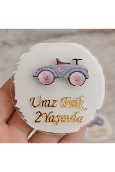 Doğrukan Hediyelik Mavi arabalı pleksi yenidoğan doğum günü mevlüt magnet hediyelik(10 adet) ürün görseli 1