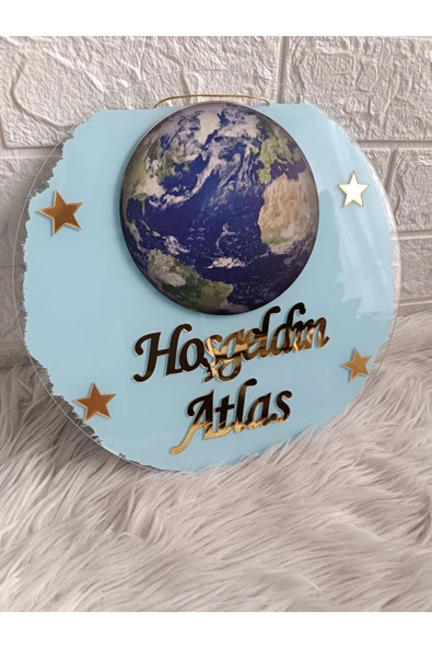 Doğrukan Hediyelik 30 cm Dünya figürlü bebek odası çocuk odası pleksi kapı süsü ürün görseli 1
