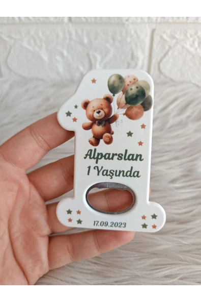 Doğrukan Hediyelik Yeşil balonlu ayıcıklı 1 rakam açacak yenidoğan doğum günü mevlüt magnet hediyelik (10 adet) ürün görseli 1