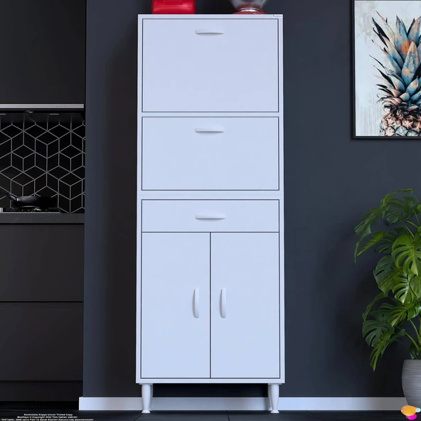 Modilayn VİO (55x163,4x32,5 cm) Yeni çekmeceli, kapaklı, ekmeklikli, çok amaçlı mutfak dolabı. ürün görseli 1