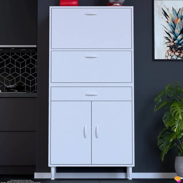 Modilayn VİO (70x163,4x32,5 cm) Yeni çekmeceli, kapaklı, ekmeklikli, çok amaçlı mutfak dolabı. ürün görseli 1