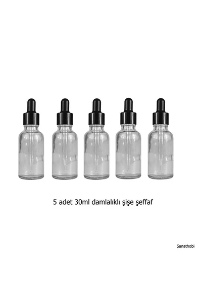 Şeffaf Cam Damlalıklı Şişe, medikal Şişe, boş Şişe, mürekkep şişe 30ml-5 adet ürün görseli 1