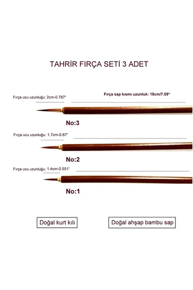 Tahrir Fırça Seti No:1-2-3 Kurt Kılı, Çini, Seramik, Tezhip, Minyatür, boyama-3 Adet ürün görseli 1