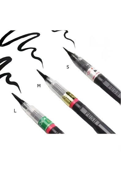 Brush pen, hazneli fırça uçlu kalem, çini, seramik, tahrir fırçası, tahrir kalemi, 3 Adet-S-M-L ürün görseli 1