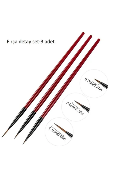Detay fırça seti pembe sap-ince uçlu fırça-tırnak süsleme fırçası-desen fırçası, altın fırçası-3 Ad ürün görseli 1