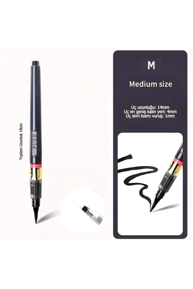 Brush pen, hazneli fırça uçlu kalem, çini, seramik, tahrir fırçası, tahrir kalemi 1 Adet-M ürün görseli 1