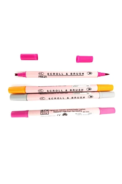 Zig Scroll & Brush Çift Çizgi Ve Fırça Uçlu Kaligrafi Kalemi, davetiye kalemi-4 Adet ürün görseli 1