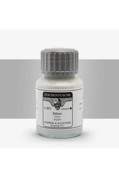 Rohrer&Klingner Kaligrafi mürekkebi Zeichentusche 29-airbrush-fırça-divit-sulu boya 50ml-801-silver ürün görseli 1