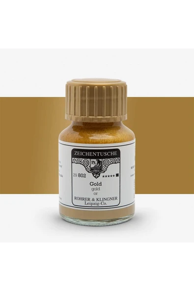Rohrer&Klingner Kaligrafi mürekkebi Zeichentusche 29-airbrush-fırça-divit-sulu boya 50ml-802-gold ürün görseli 1