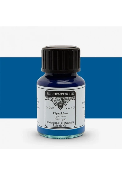 Rohrer&Klingner Kaligrafi mürekkebi Zeichentusche 29-airbrush-fırça-divit-boyama 50ml-703-cyan blue ürün görseli 1
