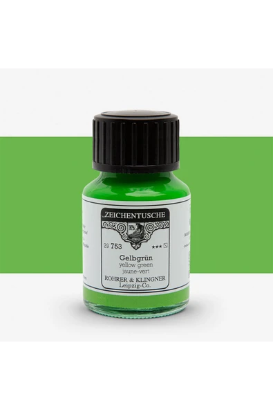 Rohrer&Klingner Kaligrafi mürekkebi Zeichentusche 29-airbrush-fırça-divit 50ml-753-yellow green ürün görseli 1