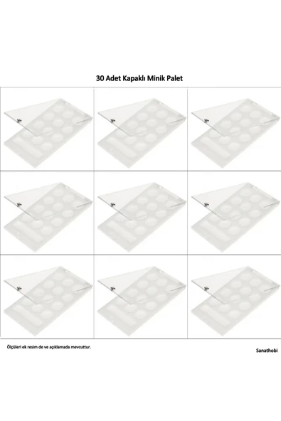 Kapaklı Minik Palet, piknik palet, saklama Kutusu, 13 bölmeli 12x7cm-30 Adet ürün görseli 1