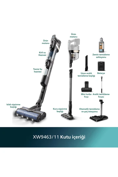 Philips Turbolu Premium Aqua Trio Özel Seri otomatik kendini temizleme Islak Ve Kuru Dikey Süpürge Xw9463/11 ürün görseli 1