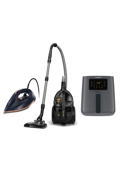 Philips Premium Çeyiz Seti Xb9145/07 Toz Torbasız Süpürge, DST7510/80 Buharlı Ütü Hd9255/60 Airfryer ürün görseli 1