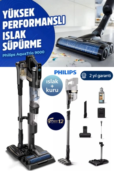 Philips Yeni Nesil Islak & Kuru Aqua Trio 9000 Seri Dijital Ekran, Hibrit Güç Motorlu Kablosuz Dik Süpürge ürün görseli 1