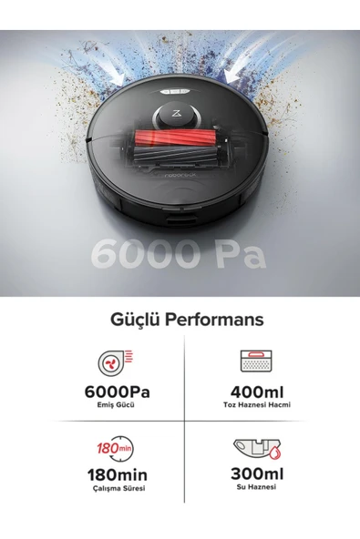 Roborock 6000pa Robot Süpürge, Halı Tanıma Mop Kaldırma, 300m2 - Sonic Titreşim, LiDAR Navigasyon ürün görseli 1