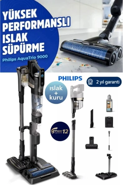 Philips 9000 Serisi Aqua Trio Islak&kuru Istasyonlu Şarjlı Dikey Süpürge ürün görseli 1