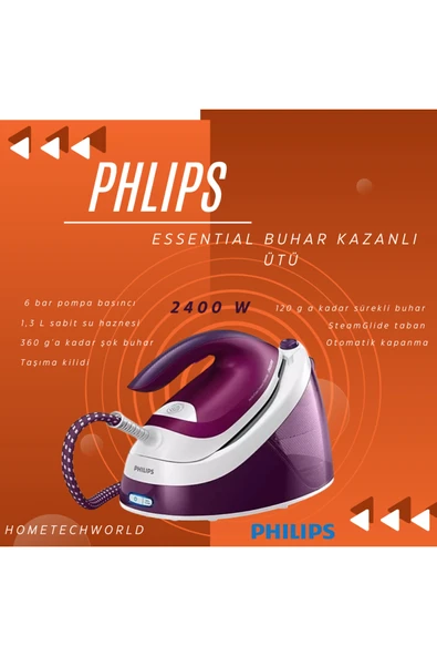 Philips Perfectcare Compact 2400 W Buhar Kazanlı Ütü(GC6842/30 )+GRD.SAÇ DÜZLEŞTİRİCİ HEDİYE ürün görseli 1