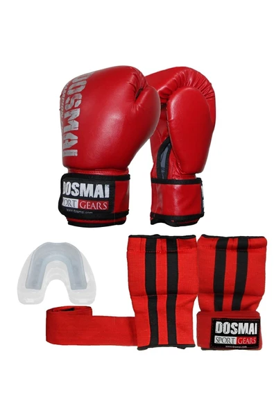 DO-SMAI Üçlü Boks Kick Boks Muay Thai Eldiveni Bandajlı Eldiven Ve Dişlik Seti Kmp995 ürün görseli 1