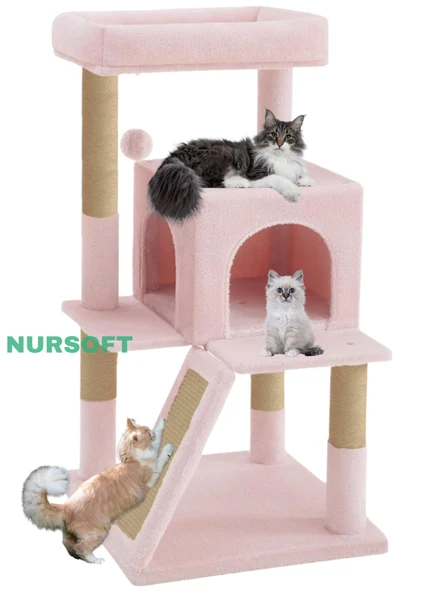 Nursoft Teraslı Dekoratif Kedi Tırmalama ve Oyun Evi ürün görseli 1