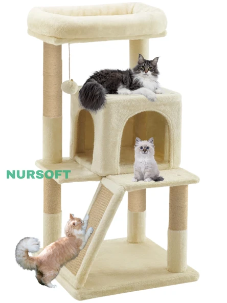 Nursoft Teraslı Dekoratif Kedi Tırmalama ve Oyun Evi ürün görseli 1