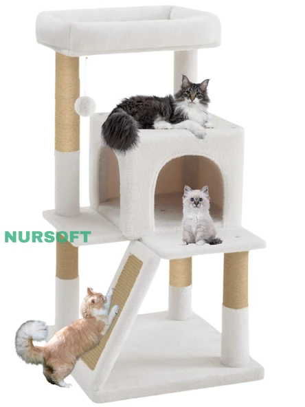 Nursoft Teraslı Dekoratif Kedi Tırmalama ve Oyun Evi ürün görseli 1