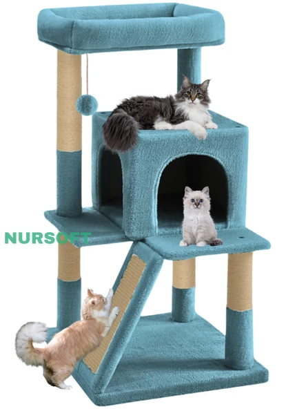 Nursoft Teraslı Dekoratif Kedi Tırmalama ve Oyun Evi ürün görseli 1
