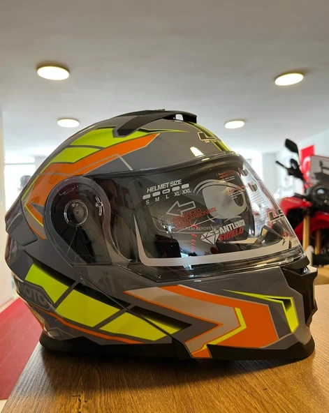 LS5 Çene Açılır Kask Gri - Neon Sarı - Resim 2