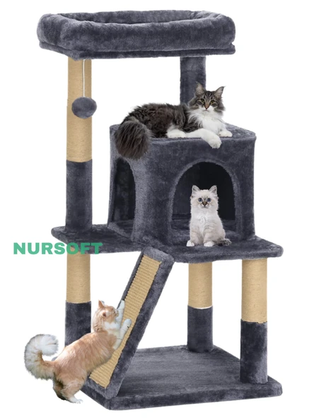 Nursoft Teraslı Dekoratif Kedi Tırmalama ve Oyun Evi ürün görseli 1