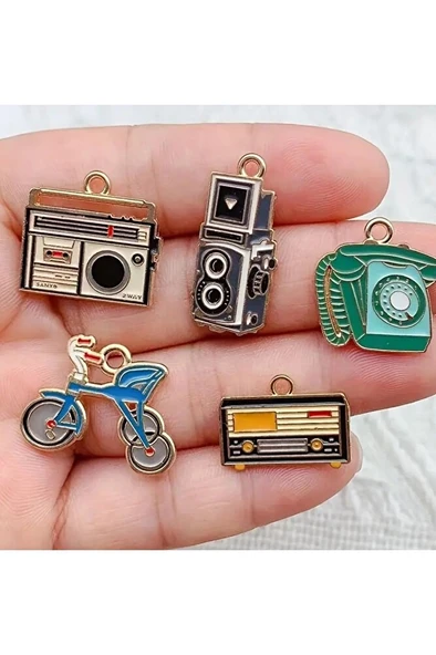 Vintage kolye, nostalji kolye, özel tasarım boyalı retro kolye-10 adet ürün görseli 1