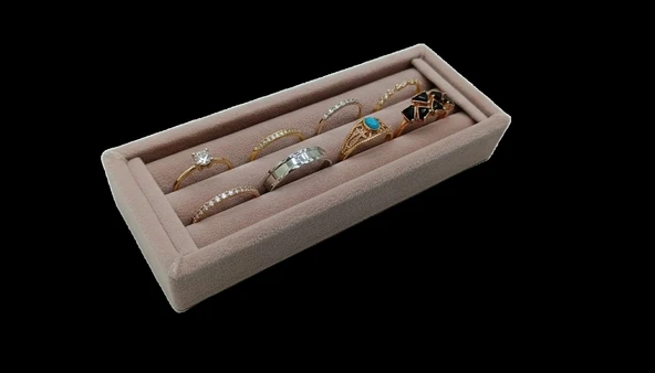 Süet Kumaş Pembe Renk 18 / 7 Cm Rulo Çekmece İçi Yüzük Standı ürün görseli 1