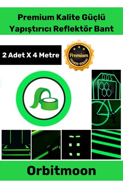 Premium Kendinden Yapışkanlı Fosforlu Karanlıkta Işık Veren Yeşil Şerit 4 Metre Reflektör Bant ürün görseli 1